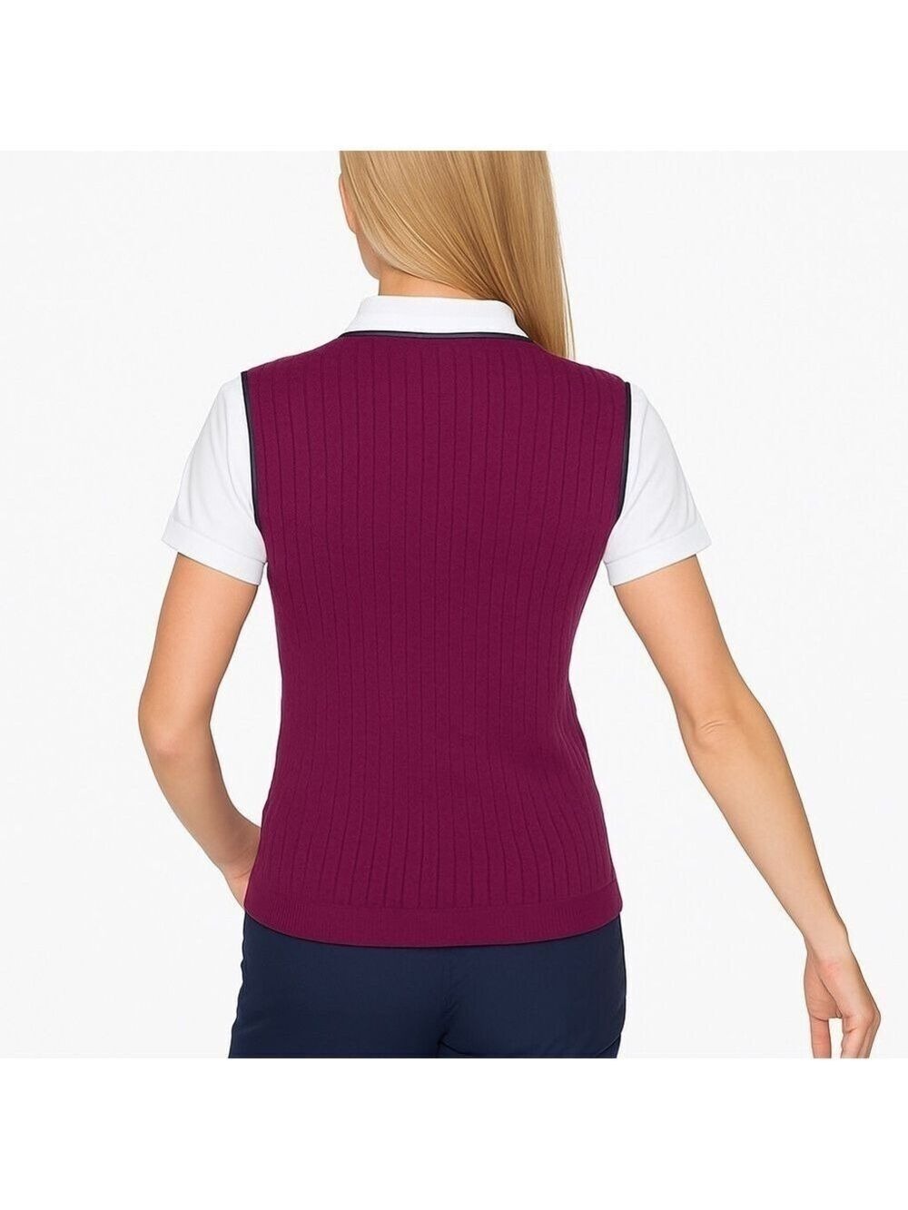 EASTBROOK Clothing Company Maroon w/ Black Trim Button Down Sweater Vest, Size M - Picture 2 of 8